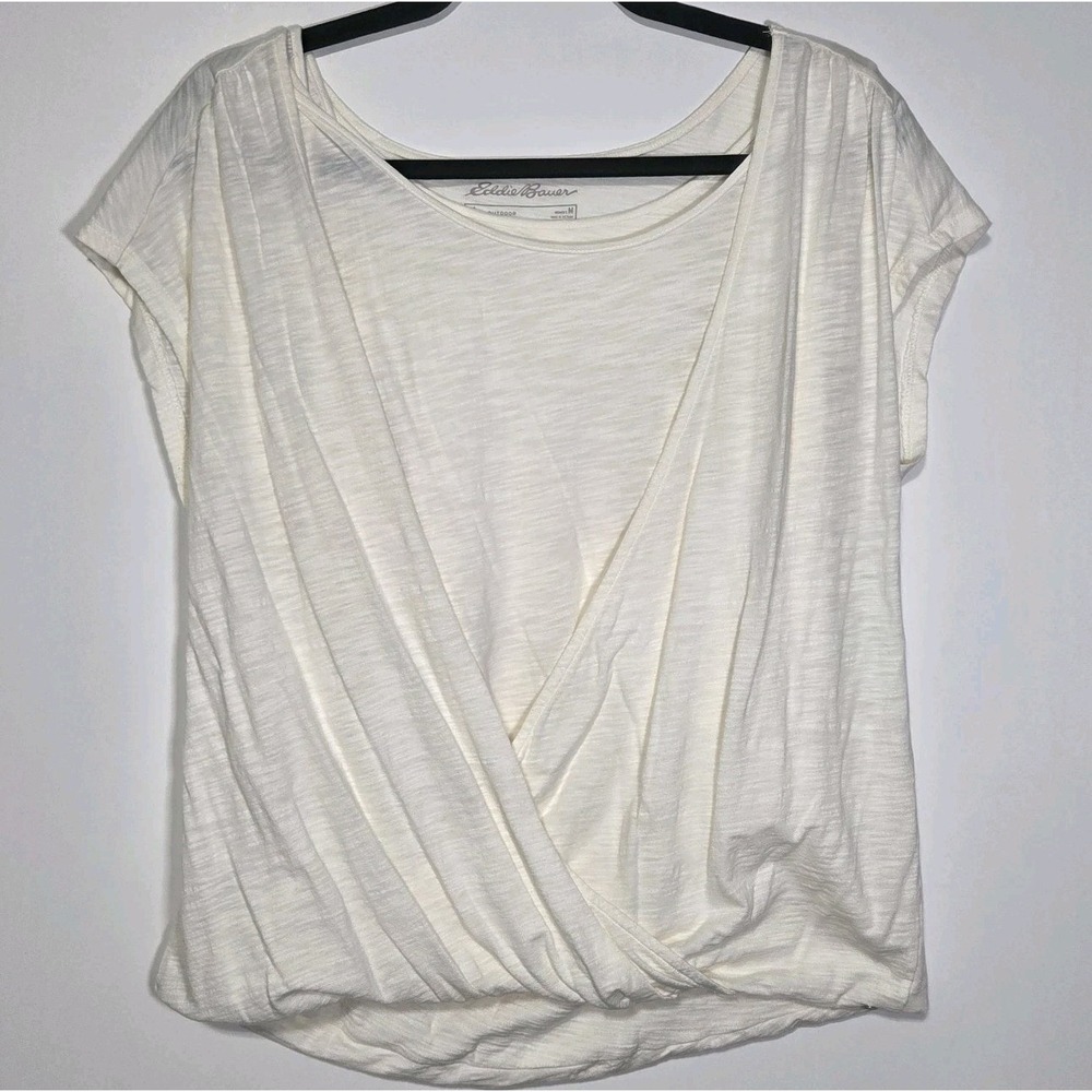 Eddie Bauer cream-colored twist-front sleeveless knit top w/attached cami Sz M